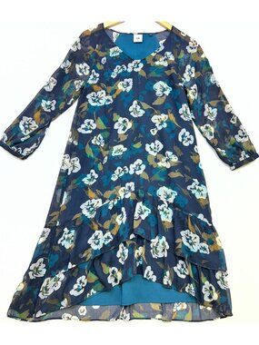 Cabi Women's Chiffon Pirouette Dress Long Sleeve Ruffled Hem Size S Multi Floral